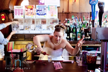 bride being bar tender