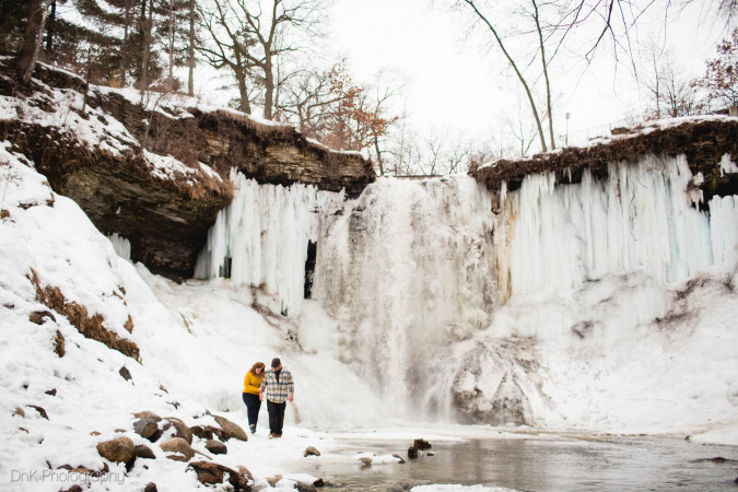 Minnehaha Falls winter engagement photos