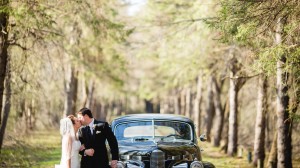 Bride and Groom with Classic Car